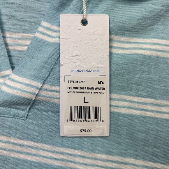Southern Tide Summer Ray Stripe Polo Shirt Men's Size Large Rain Water Blue NWT - Picture 5 of 11